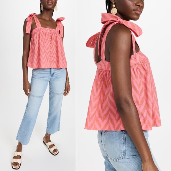 Ulla Johnson Tops - ULLA JOHNSON Iris Tank Size 8 Tie Shoulder Bougainvillea Chevron Poplin NEW $245